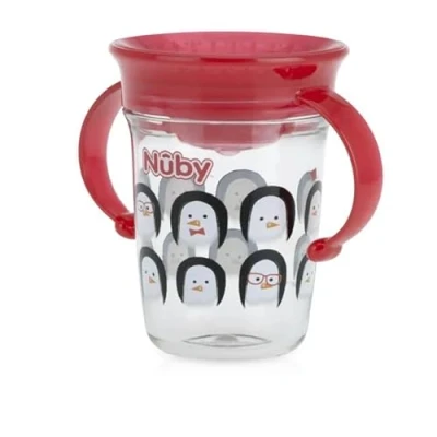 Image de Nuby Tasse 360 Tritan Poignée Prise Facile Conçu pour boire dans toutes les positions Motifs pingouin 6+ Mois