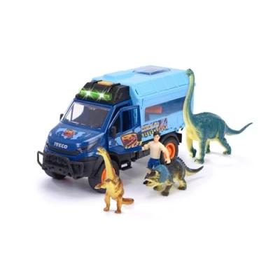 Image de Dickie Toys Dinosaure World Lab Voiture Jouet Iveco Daily 4 x (26 cm) avec Laboratoire Pliable Dinosaures pour Enfants à partir de 3 Ans 203837025 Multicolore