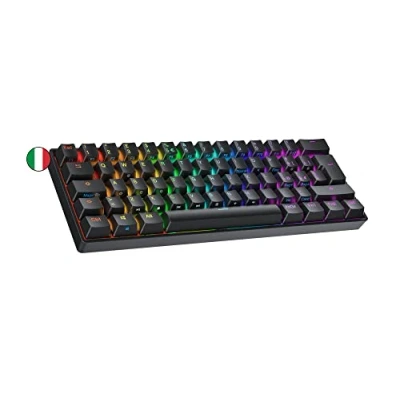 Image de Ranked N60 Nova Clavier Mécanique de Jeu 60% Hot Swap Gaming Keyboard 62 Touches Programmables RGB LED Mac, PC Windows QWERTY Italien (Noir, Gateron Blue)
