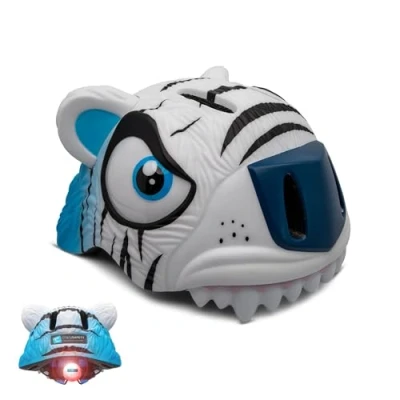 Image de Crazy Safety Casque de vélo pour Enfants 2 7 Ans vélo, Skateboard, Cyclisme, Course, Trottinette, Rollers 3D Animalier léger et Ajustable 49 55 cm (Tigre Blanc)