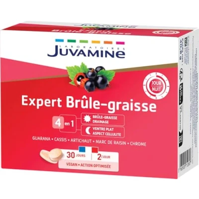 Image de JUVAMINE Expert Brûle Graisse Jour et Nuit Contribue à Brûler les Graisses, Eliminer Toxines, Réduire l&#039;aspect Cellulite Détoxifier le Foie 2 x 30 comprimés Fabriqué en France