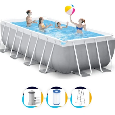 Image de Kit Piscine hors sol tubulaire INTEX Pris Frame 488 x 244 107 cm Rectangulaire (Bâche, tapis de et échelle) 26792NP
