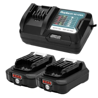 Image de 2 pcs Remplacer la Batterie 12V 2000mAh BL1021B avec Chargeur DC10WD pour makita BL1041B 97339 1 197296 9 DF031D DF0331D TD110D JR103D TM30D TM30DZ