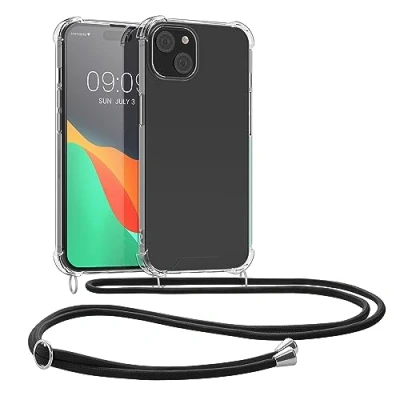 Image de kwmobile Coque Collier Compatible avec iPhone 15 Housse de Protection en TPU Cordon Sangle Transparent Noir