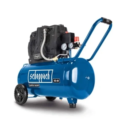 Image de Scheppach Compresseur Bicylindre Super Silencieux HC51Si 60 dB(A) Cuve de 50L 8bar Sans huile et faible entretien Admission d&#039;air 300 l/min 1500W 2 Manomètres &amp; Raccords Rapides