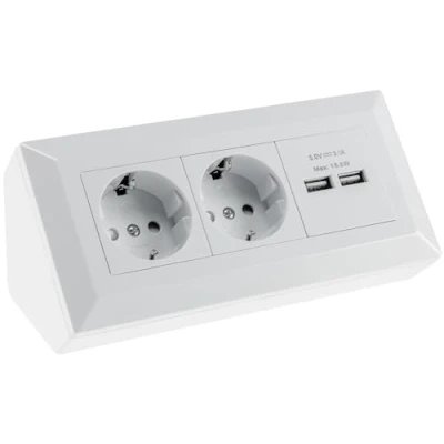 Image de ChiliTec Bloc multiprise d&#039;angle 2 prises USB A 3,1 Blanc