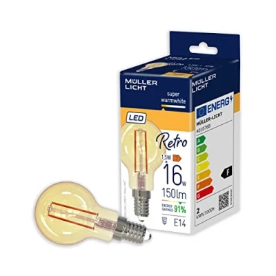 Image de Müller Licht Filament LED rétro G45 Forme de goutte E14 Doré 2,2 W équivalent à 16 Lumière nostalgique super chaude (2000 K) pour une ambiance chaleureuse Intensité non variable Durée