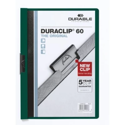 Image de Durable 220932 Duraclip Chemise de Présentation à Clip Métal A4 6 mm/60 feuilles Vert Foncé Lot 25