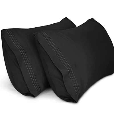 Image de Lirex 2 Pack Taies d&#039;oreiller, d&#039;oreiller en Microfibre Brossée Douce de Haute Qualité, Lavable Machine, Infroissable, Respirant (Noir, 50 cm x 70 cm)