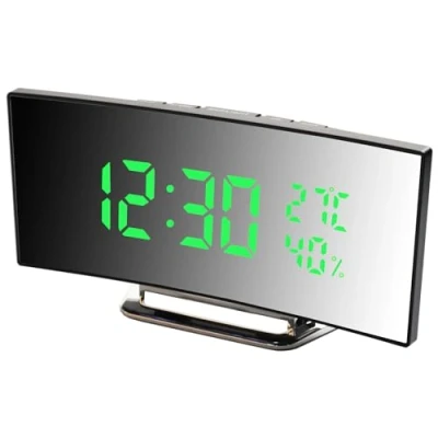 Image de Réveil Numérique, LED de Chevet, 12/24 Heures, 2 Alarmes, Température et Humidité, Luminosité Réglable, Snooze, Alimentation USB, Fonction Mémoire (Vert 01)