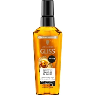 Image de Gliss Kur huile capillaire quotidienne (75 ml), pour cheveux secs, nourrit et affine les sans résidus gras, contient de l&#039;huile d&#039;argan la vitamine E