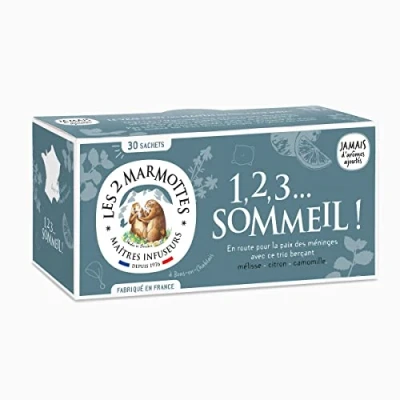 Image de Les 2 Marmottes Infusion 1,2,3...Sommeil ! 30 sachets Mélisse, citron et camomille Bien Dormir Relaxation Made In France Sans arômes ajoutés 36g