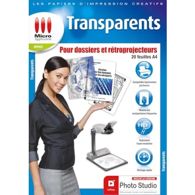 Image de Micro Application Feuille Transparente Imprimable pour Rétroprojecteur 20 Films Polyester Transparents A4