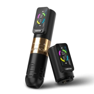 Image de Ambition Seher Machine à tatouer sans fil avec 6 coups de longueur 2,2 mm 4,2 mm, pistolet tatouage rotatif, stylo cartouche 2 boutons tactiles 2400 mAh, affichage numérique LED pour tatoueur