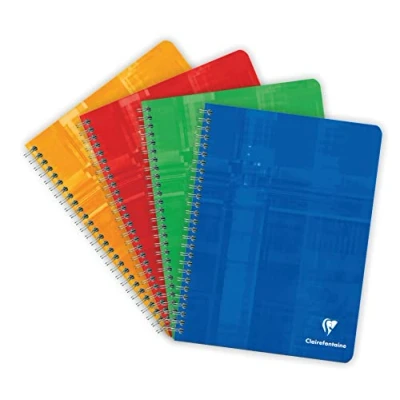 Image de Clairefontaine 8723C Un Cahier à Spirale 17x22 cm 100 Pages Lignées avec Marge Papier Blanc 90 g Couverture Carte Pelliculée Couleur Aléatoire