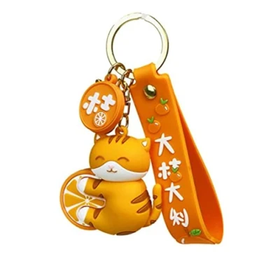 Image de Oikabio porte clés avec un chat orange tenant Orange, joli en PVC de dessin animé, accessoires pour le sac, facile à transporter la voiture, taille unique