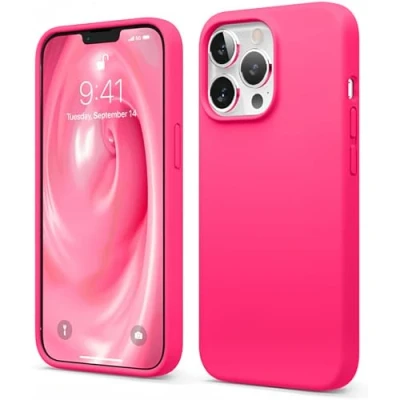 Image de elago Coque Silicone Liquide Compatible avec iPhone 13 Pro (6.1&quot;), Case Premium, Étui Protection Complète Cover Antichoc à 3 Structure, Microfibre Douce Empêche Rayures (Néon Rose Vif)