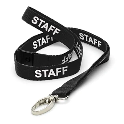 Image de CKB LTD Lot de 100 cordons tour cou avec clip en métal pivotant pour porte carte d&#039;identité Design à libération rapide Noir