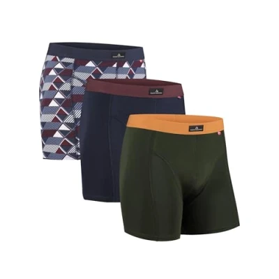 Image de DANISH ENDURANCE Lot de 3 Boxers en Coton Ultra Doux, Caleçon Confortable et Respirant, pour Homme Multicolore (1x Vert/Orange, 1x Bleu Marine/Bordeaux, Rétro) XXL