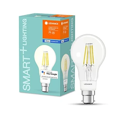 Image de LEDVANCE Lampe Smart LED avec Bluetooth, B22d, dimmable, blanc chaud (2700K), remplace les lampes à incandescence de 60W, contrôlable Alexa, Google et Apple, SMART+ Filament Classic DIM,pack 4