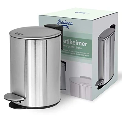Image de BADIONA poubelle salle bain Capacité de 3l Acier Inoxydable &amp; Fermeture en Douceur I chambre bebe wc toilette sdb poubelles