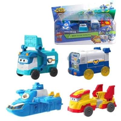 Image de Super Wings Mini Team Transforming Vehicles, incluant World Aircraft Robot, Marc Cleaning Vehicle, Golden Wheels Pets Base, Transformer Toy pour garçons et Filles à partir de 3 Ans