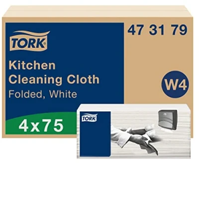 Image de Tork Torchon pour Cuisine blanc W4, Ultra absorbant, 4 x 75 chiffons, 473179