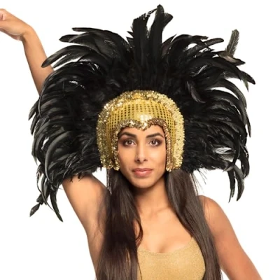 Image de Boland Accessoire de cheveux pour danseuse Go Go, avec plumes noires, coiffe élaborée, samba, du ventre, costume, carnaval, fête costumée