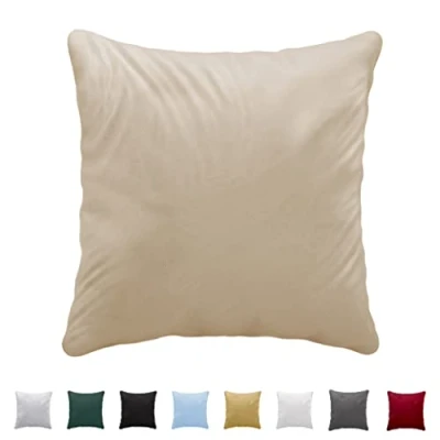 Image de Taie Oreiller 40x40 cm 100% Coton Jersey (150 g/m²) Beige avec Fermeture Éclair Twinzen d&#039;oreiller 40 x Housse Coussin Certifiée Oeko Tex Doux et Respirant