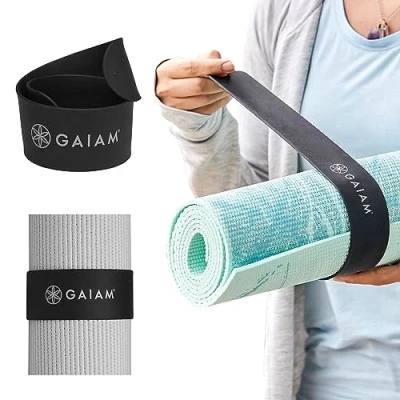 Image de Gaiam Sangle de tapis yoga Maintient votre bien roulé et sécurisé, s&#039;adapte à la plupart des tailles (50,8 x 3,8 cm), noir