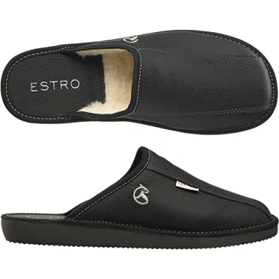 Image de ESTRO Chaussons Homme Pantoufles Cuir Mules Laine Pantoufle Semelle Inoubliable Rust (Noir Laine, 40)