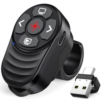 Image de Anneau de Doigt Telecommande Powerpoint Rechargeable Pointeur Presentation, USB/Type C 2 en 1 PPT Zapette Wireless Presenter Sans Fils pour Mac iPad Ordinateur Pc Portable