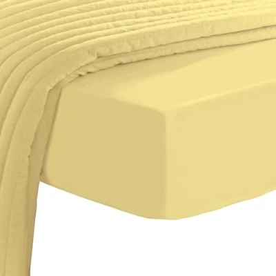 Image de Pizuna Luxueux Drap Housse 90x200 cm Jaune Doux, 100% Coton Longue Tige 600 Fils Armure Satin, de Luxe Bonnet 40 (Jaune Doux 1 Personne)
