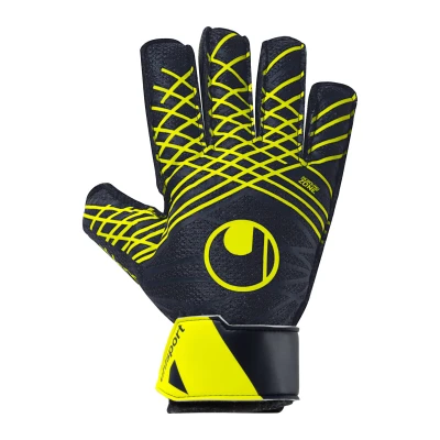 Image de uhlsport Gants de Gardien But Football pour Enfants Prediction Starter Soft, 5.5, Marine/Blanc/Jaune Fluo