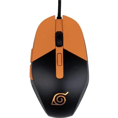 Image de Konix Naruto Shippuden Souris Gaming Filaire pour PC 3 Niveaux DPI Rétroéclairage LED Câble 1,8 m Motif Konoha Noir et Orange