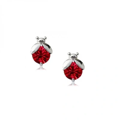 Image de Crystalline Azuria Femme Clous Boucles d&#039;Oreilles Coccinelles 18ct Plaqué Or Blanc avec Cristaux Rouges en Zircone