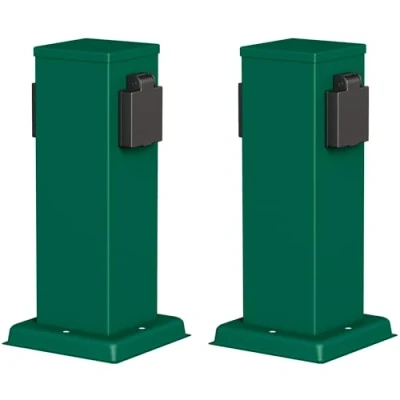 Image de ledscom.de 2 pièces Colonne de Prises Courant Jardin Polly pour l&#039;extérieur, IP44, 2X, Acier Inoxydable, Vert, carré, 27 cm