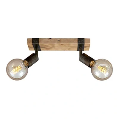 Image de Briloner Spot, plafonnier rétro vintage, spots orientables et pivotants, 2x E27, métal bois, couleur : Noir marron, 28x10x9cm (Lxlxh)