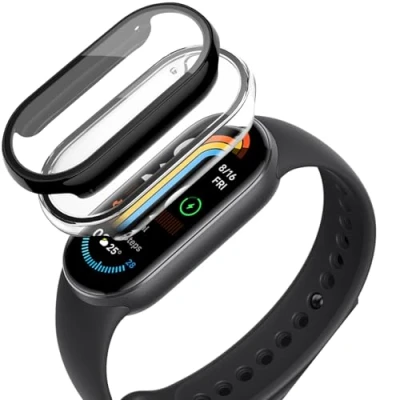 Image de Msiall [2 pièces noir Transparent avec Film de protection d&#039;écran en verre trempé pour mi band 9, étui PC dureté 9H, pare chocs, complet mince
