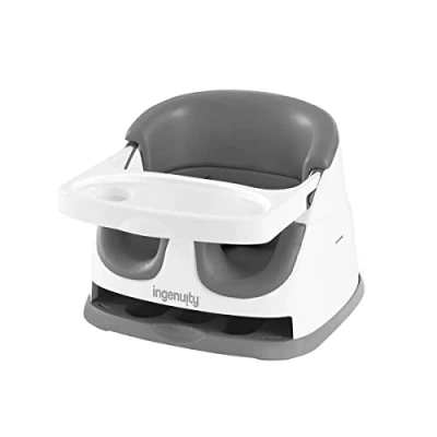 Image de Ingenuity, Rehausseur de Chaise 2en1 pour Bébé et Enfants, Siège Evolutif, Harnais Sécurité à 3 Points, Plateau Amovible, sans BPA, Portable Facile Nettoyer, Gris, partir 6 Mois