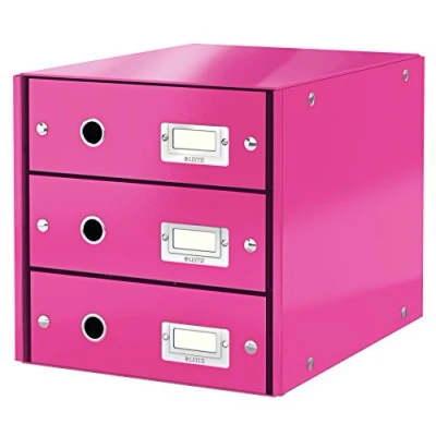 Image de Leitz Wow Click &amp; Store 60480023 Bloc de Classement à 3 Tiroirs A4 Rose