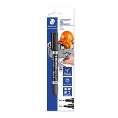 Image de Staedtler Lumocolor duo 348 9 BK 1 Marqueur double permanent pour étiqueter des outils grands et petits boîtes à outils, étanche, résistant la lumière, noir, 2 pointes F+M