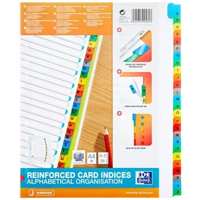 Image de OXFORD Intercalaires Alphabetiques 26 Positions Format A4+ Carte Blanche 170G, A4XL