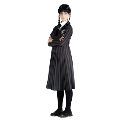 Image de Ciao Mercredi Addams uniforme scolaire Nevermore Academy costume déguisement fille original Wednesday (Taille S) avec perruque