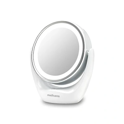 Image de medisana cm 835 Miroir cosmétique avec éclairage LED, de table agrandissement 5x, maquillage, Double face, Pivotant à 360 degrés, Blanc, 40x30