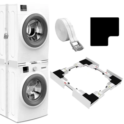 Image de NIUXX Universel Kit de Superposition pour 46 66cm Lave Linge et Sèche linge, D’empilage Machine à Laver, Cadre Intermédiaire avec Sangles Cliquet