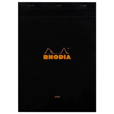 Image de RHODIA 186009C Bloc Notes Agrafé N18 Black A4 21 x 29,7 cm Ligné 80 Feuillets Détachables Papier Clairefontaine Blanc g/m² Couverture en Carte Enduite Souple, Résistante et Imperméable