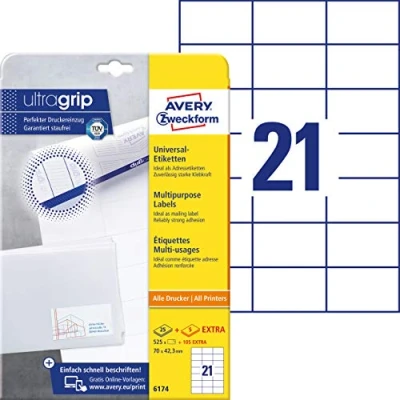 Image de Avery Zweckform 6174 Lot de 525 étiquettes universelles 70 x 42,3 mm (Blanc) (Import Allemagne)