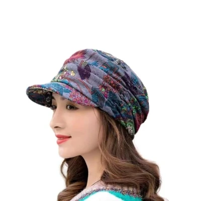 Image de WiLLab Chapeau à Bord Court plissé Floral, Casquettes de Gavroche Peintre Dames Mode, Bérets pour Femme (E,One Size)
