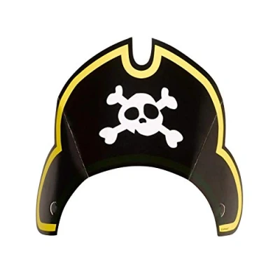 Image de Amscan 9902129 Lot de 8 Chapeaux fête Pirate 27,5 x 18,5 cm avec Bande élastique, Chapeau en Papier, Chapeau, Casquette, tête Mort, d&#039;anniversaire, Carnaval, Accessoire